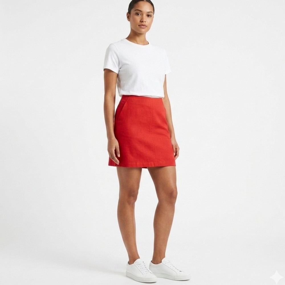 Boden Red Cotton Canvas A-Line Mini Skirt US‎ 8 UK 12 Pockets Back Zip W6438